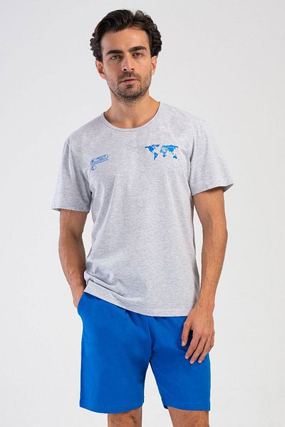 VİENETTA Men's Short Sleeve Pajama Set with Shorts, 408446