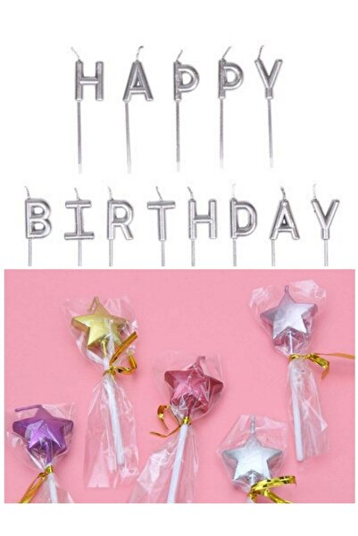 Generic Silver “Happy Birthday” Cake Candles with Multicolor Star Candles – E...