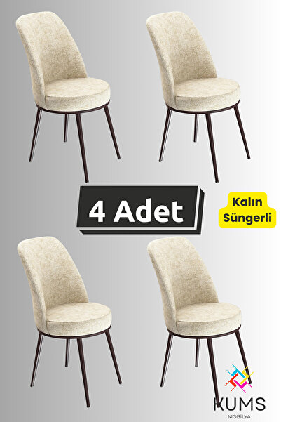 KUMS MOBİLYA 4 Adet Mutfak, Salon ve Yemek Sandalyesi – Silinebilir Kumaş, Metal Siyah Ayak