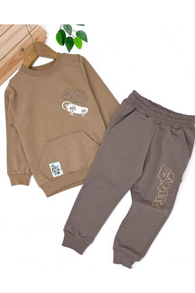 VOY KİDS Boys' Back Skateboard Printed 2-10 Years Old Seasonal 2 Thread Tracksuit Set