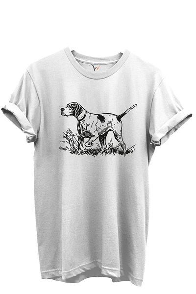 WİDİ Black Linear Pointer Hunting Dog Design 100% Cotton Regular Fit Unisex T-Shirt