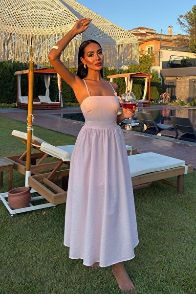 Genel Markalar Sırtı Çapraz İpli Boncuk Detaylı Elbise 2902-08 R7-D-K2