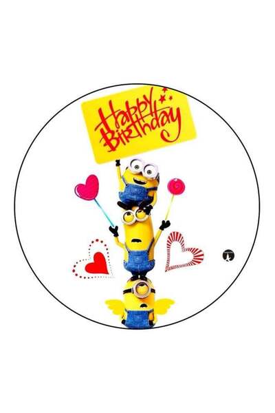 Generic Happy Birthday Minion Printed Fridge Magnet White/Yellow/Blue 5.5cm