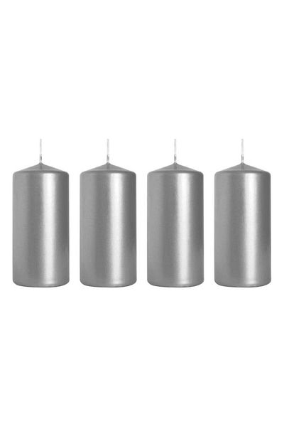 Generic Fine Productions Pillar Candles Set of 4 Shiny Silver Smokeless Long Burning Candles for Home, Spa,