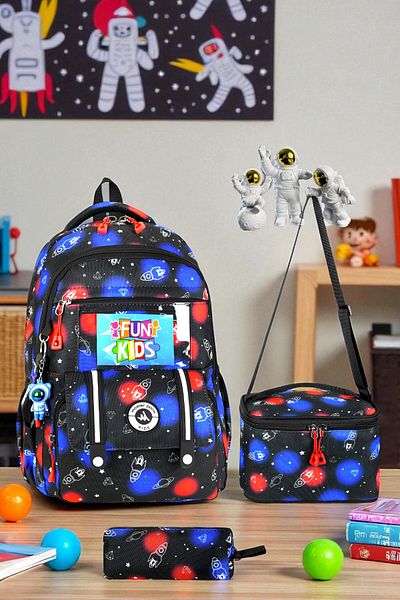 Shopiolog Primary School Orthopedic Waterproof 3 Compartment Primary School Boy's Backpack with Water Bottle