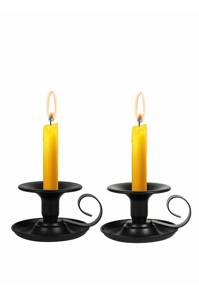 Generic Set of 2 Retro Black Taper Candle Holders for Home Wedding Party Decoration