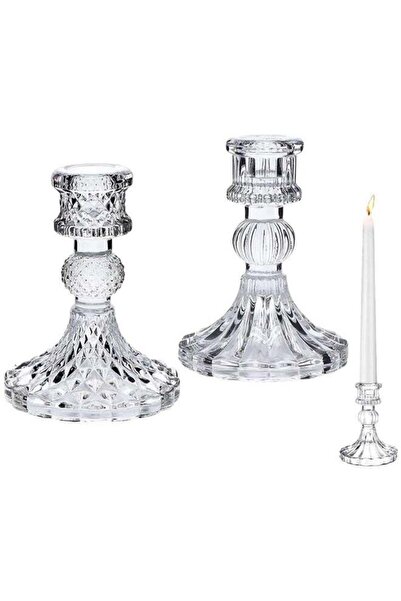 Generic 2 Pcs Glass Candle Holders，Clear Candlestick Holder and Taper Candle ...