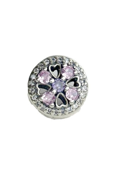 Fubena Purple Stone Clover Bead Silver Charm