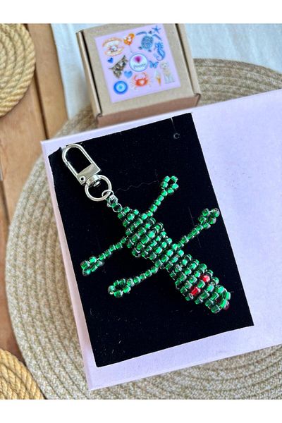 PEONY - peonyofficiall Crocodile Alligator Keychain Bead Embroidered Accessory Silver Keychain with Clip
