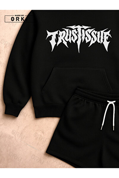 EFFRENATU Trust Issue Printed Oversize Black Hoodie & Black Shorts Set – the Most Comfortable of Unisex Fashion