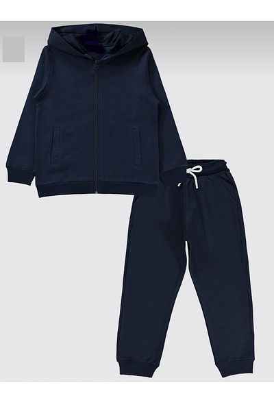 SANTRALBEBE Unisex Front Zipper Hooded Straight Tracksuit Set with Elastic Legs