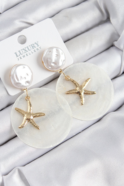 Skygo Brass Pearl and Seashell Figured Model Gold Color Women's Earrings - Tj-Bkp11082