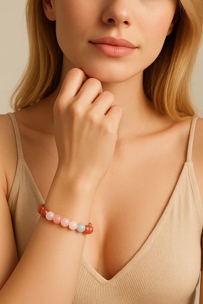 nss sky rock Natural Stone Bracelet – Strawberry Quartz, Pink Quartz and Argentine Chalcedony 8mm 19 cm