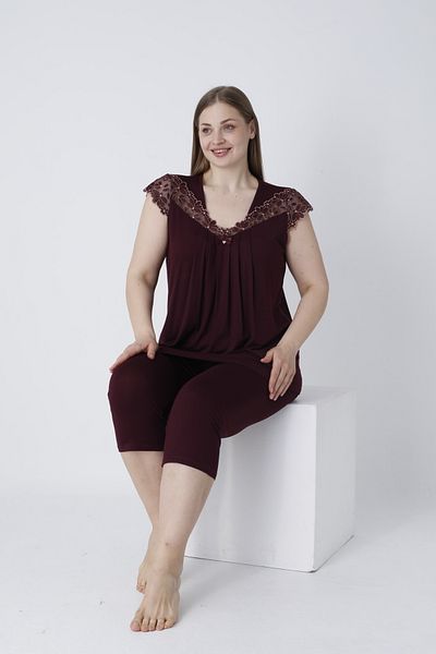 Cotpark Women's Plus Size Viscose Elastane Fabric Short Sleeve Capri Suit 14680