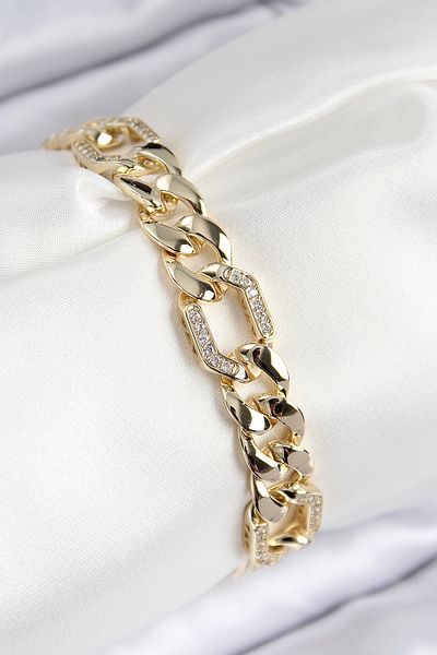 Clariss Vip Brass Zircon Stone Fragmented Chain Model Gold Color Women's Bracelet