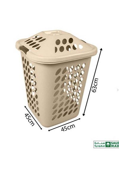 Generic Plastic laundry basket with lid, beige color