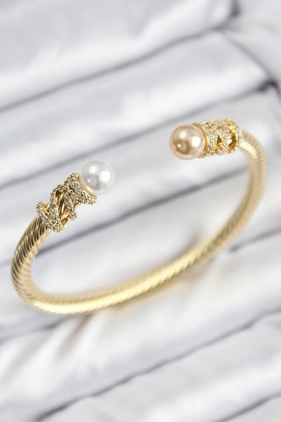 Clariss 316L Steel Zircon Stone Pearl Model Gold Color Women's Bracelet