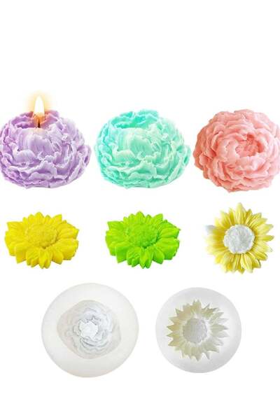 Generic 2PCS Flower Candle Silicone Mold Mini Soap Resin Mould 3D Chocolate C...
