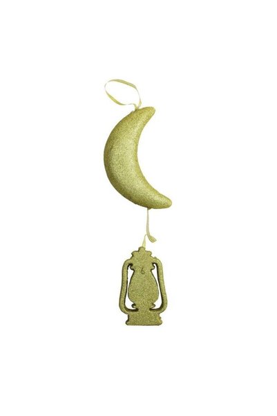 Generic Glittering Hanging Lantern and Moon Duo Golden Luminescence for Unfor...
