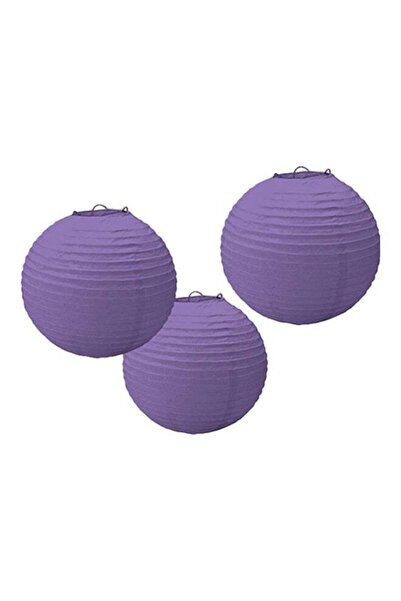 Generic 3-Piece Round Paper Lantern Set New Purple 9.5inch