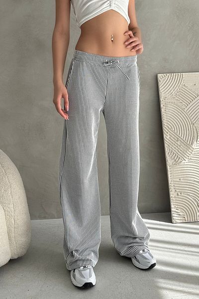 New Now Elastic Waist Tie-Up Waterway Striped Trousers