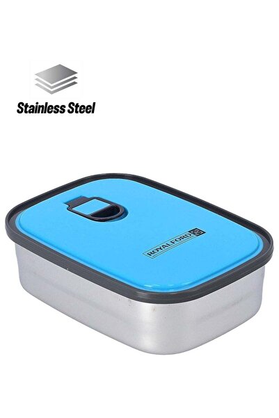 ROYALFORD Stainless Steel Rectangle Food Container Blue/Silver 680ml