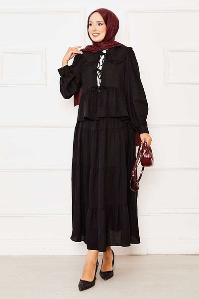 EBRUTESETTÜR Baby Collar Front Lace Skirt Suit