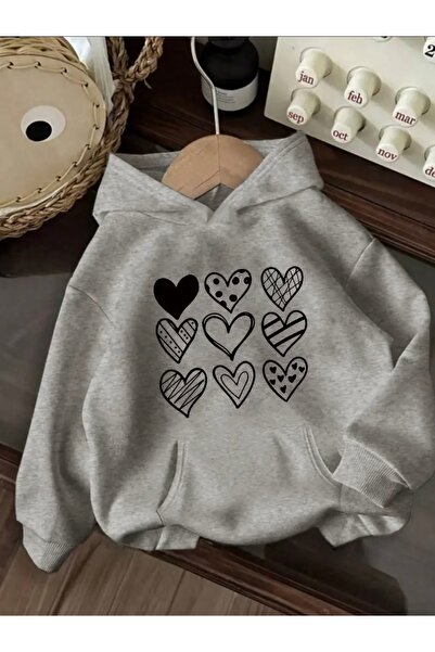 FUFLUNS سويت شيرت بقلنسوة كبير الحجم مطبوع على شكل قلب للجنسين