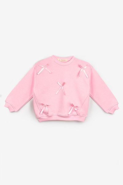 Le Mabelle Pink Bow Detailed Girl's Sweatshirt