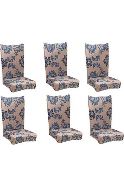 Generic ACHAS 6-Piece Bohemian Design Dining Chair Cover Set Beige/Blue