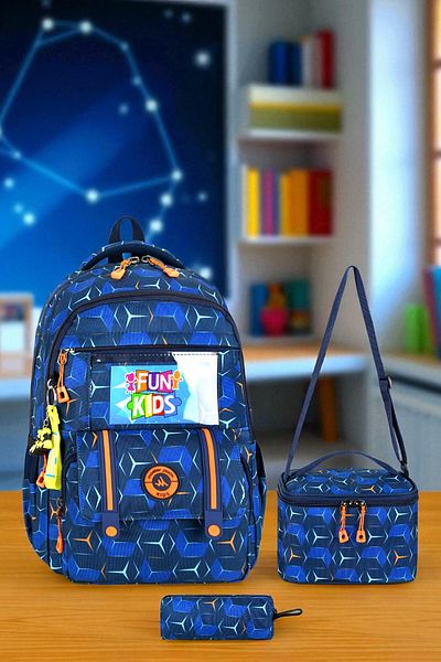 Shopiolog Primary School Orthopedic Waterproof 3 Compartment Primary School Boy's Backpack with Water Bottle