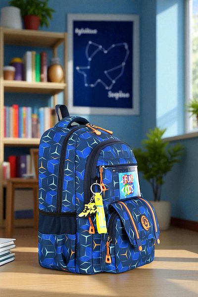 Shopiolog Primary School Orthopedic Waterproof 3 Compartment Primary School Boy's Backpack with Water Bottle