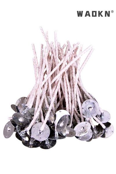 Generic WAOKN 6 Inch 100pcs Thick Gauge Wick, Natural Candle Wick Pre-Waxed ,Pre Waxed Cotton Wick with Met