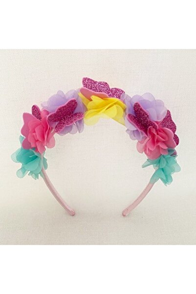 parti show Πολύχρωμο στέμμα πεταλούδας με λουλούδια και γκλίτερ