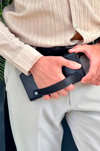 CüzCan Montana Unisex Siyah Hakiki Deri Mıkntıslı Telefon Cüzdanı - Isim'e Öz...