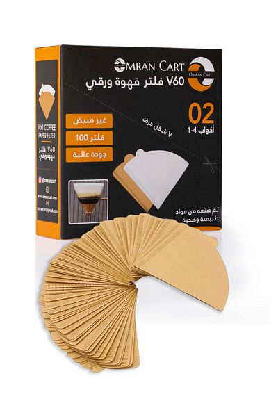 Omran Cart V60 Coffee Filters Brown, 100pcs, perfect for Drip & Pour Over Coffee Makers