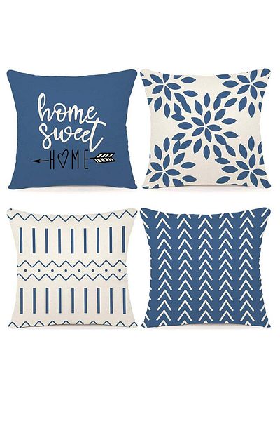 Generic Modern Decorative Throw Pillow Covers Set of 4 18x18 Inch Outdoor Linen Fabric Cases for Couch Bed