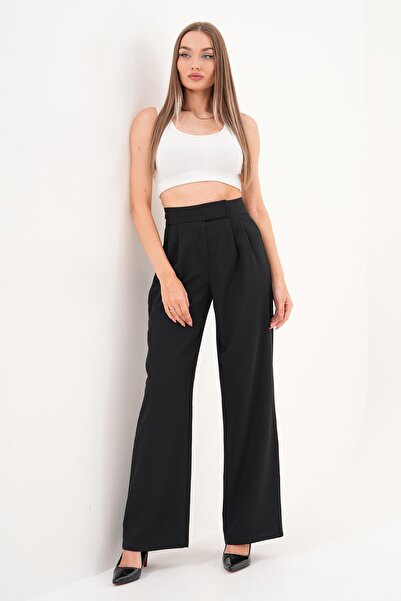 ŞİMAL Women's Velcro Detailed Wide Leg Fabric Trousers 255255 -
