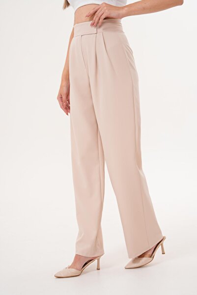 ŞİMAL Women's Velcro Detailed Wide Leg Fabric Trousers 255255 -