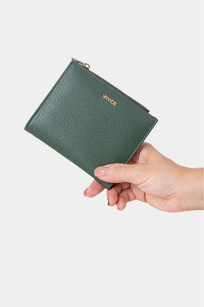Grande Women's Genuine Leather Snap Fastener Zipper Wallet