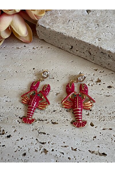 Atelier Pelin Taşlı Kırmızı Istakoz Küpe