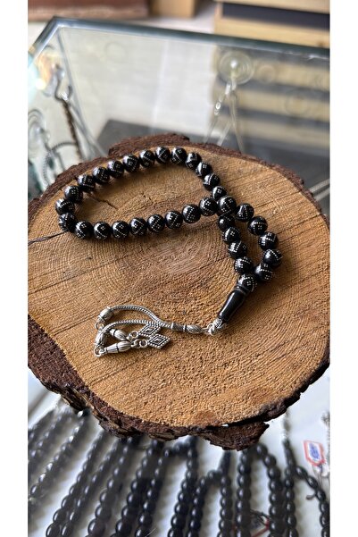 Oltu Erzurum Oltutaşı tek sıra işleme gümüş Tesbih