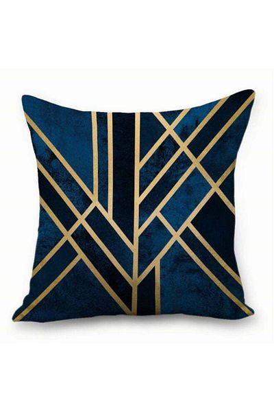 Generic Sharpdo Modern Geometric Striped Digital Printed Throw Pillow Case Cushion Cover Blue/Gold/Black 45