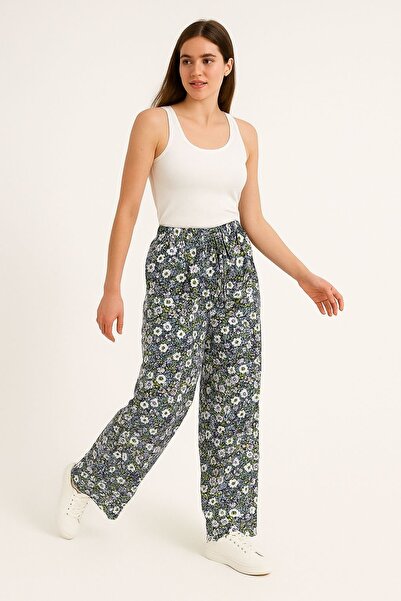 SheLoria Women's Multicolor Floral Belted Elastic Waist Relaxed Fit Palazzo V...