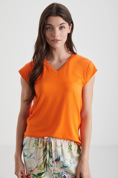 Catherine's CATHERİNES V YAKA YUMUŞAK DOKULU KUMAŞ KISA KOLLU KADIN PİJAMA TAKIM