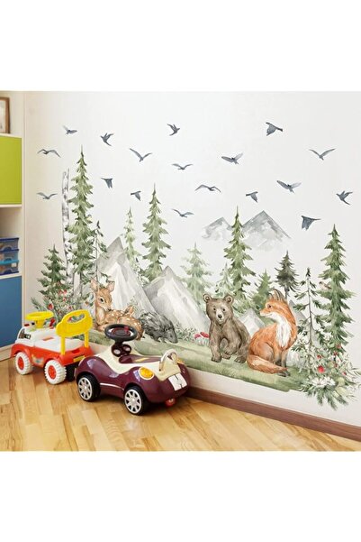 Generic ملصقات جدارية لغابة جبلية عملاقة، 4 أوراق من ملصقات جدارية لشجرة الغا...