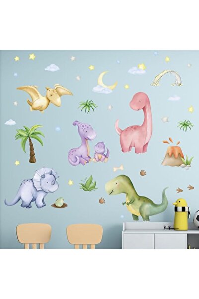 Generic ملصقات حائط على شكل ديناصور من أميجين - كهف بركان، بيض ديناصور، أوراق...