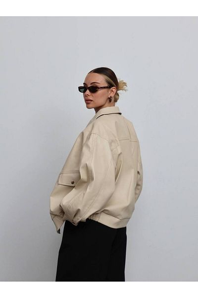 D'RECCY Women's Masculine Oversize Bomber Thin Leather Jacket