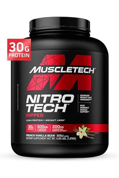 MUSCLETECH Whey Protein Powder (French Vanilla Bean, 4LB) - Nitro-Tech Ripped Whey Protein Isolate &