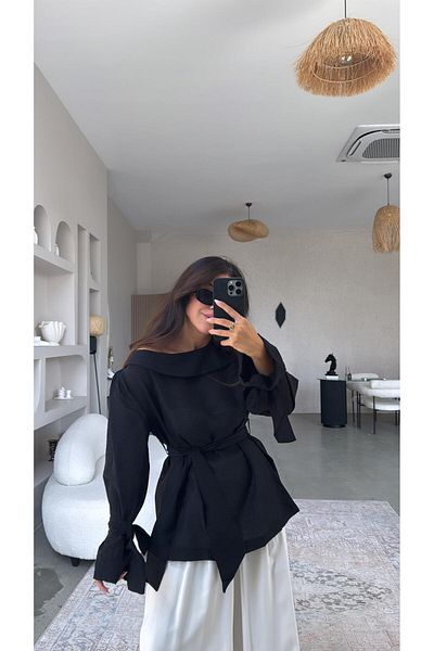 Buket Teke Black Tie Detail Premium Blouse